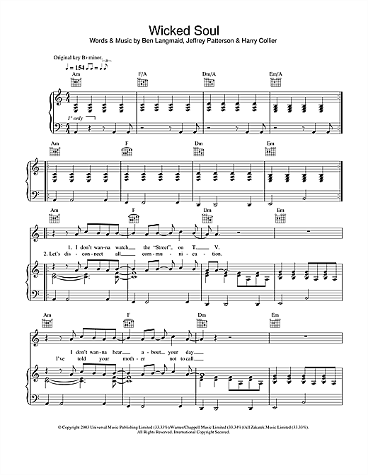 Preview Kubb Wicked Soul Rock sheet music, notes and chords for Piano, Vocal & Guitar (Right-Hand Melody), SKU: 34066 sheet music, piano notes, chords, guitar tabs, score, transpose, transcribe, how to play, guide, download, learn, tutorial, progression, song, artist, awards, billboard, mtv, vh1, tour, single, album, release