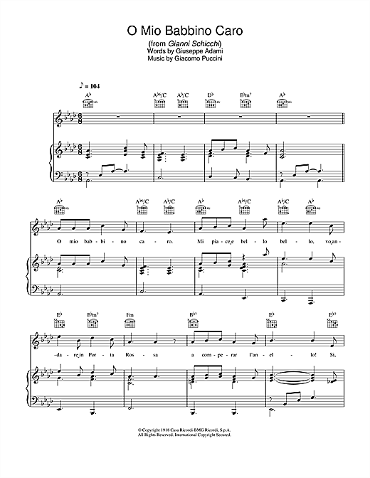 Preview Hayley Westenra O Mio Babbino Caro (from Gianni Schicchi) Classical sheet music, notes and chords for Piano, Vocal & Guitar (Right-Hand Melody), SKU: 34101 sheet music, piano notes, chords, guitar tabs, score, transpose, transcribe, how to play, guide, download, learn, tutorial, progression, song, artist, awards, billboard, mtv, vh1, tour, single, album, release