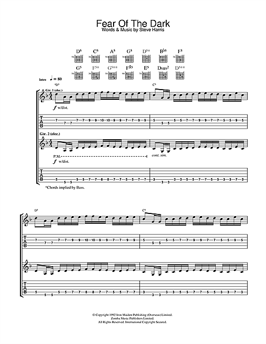 Preview Iron Maiden Fear Of The Dark Metal sheet music, notes and chords for Guitar Tab, SKU: 34110 sheet music, piano notes, chords, guitar tabs, score, transpose, transcribe, how to play, guide, download, learn, tutorial, progression, song, artist, awards, billboard, mtv, vh1, tour, single, album, release