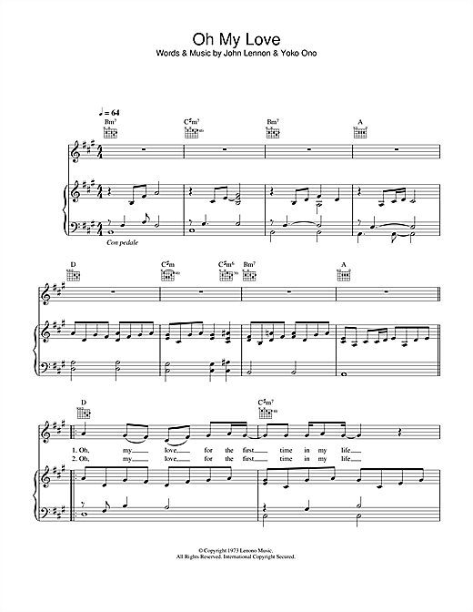 Preview John Lennon Oh My Love Pop sheet music, notes and chords for Piano, Vocal & Guitar, SKU: 34121 sheet music, piano notes, chords, guitar tabs, score, transpose, transcribe, how to play, guide, download, learn, tutorial, progression, song, artist, awards, billboard, mtv, vh1, tour, single, album, release
