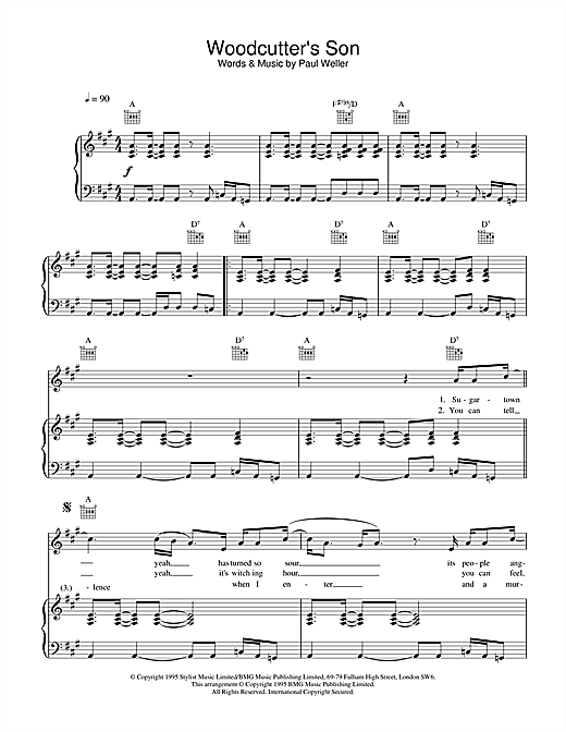 Preview Paul Weller Woodcutter's Son Rock sheet music, notes and chords for Piano, Vocal & Guitar, SKU: 34131 sheet music, piano notes, chords, guitar tabs, score, transpose, transcribe, how to play, guide, download, learn, tutorial, progression, song, artist, awards, billboard, mtv, vh1, tour, single, album, release