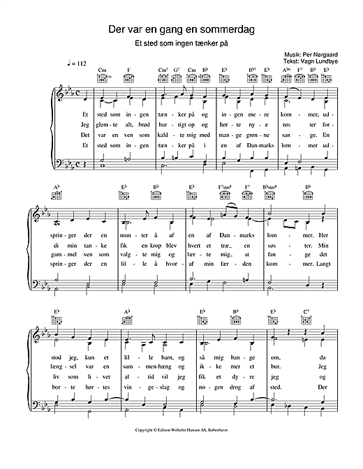 Preview Per Nørgaard Der Var En Gang En Sommerdag Religious sheet music, notes and chords for Piano, Vocal & Guitar (Right-Hand Melody), SKU: 34132 sheet music, piano notes, chords, guitar tabs, score, transpose, transcribe, how to play, guide, download, learn, tutorial, progression, song, artist, awards, billboard, mtv, vh1, tour, single, album, release