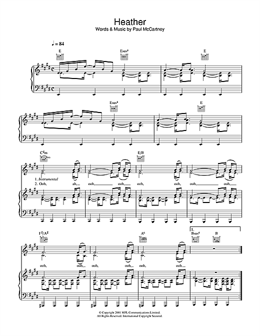 Preview Paul McCartney Heather Rock sheet music, notes and chords for Piano, Vocal & Guitar (Right-Hand Melody), SKU: 34140 sheet music, piano notes, chords, guitar tabs, score, transpose, transcribe, how to play, guide, download, learn, tutorial, progression, song, artist, awards, billboard, mtv, vh1, tour, single, album, release
