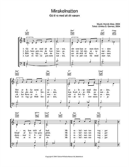 Preview Henrik Metz Mirakelnatten Folk sheet music, notes and chords for Piano, Vocal & Guitar (Right-Hand Melody), SKU: 34147 sheet music, piano notes, chords, guitar tabs, score, transpose, transcribe, how to play, guide, download, learn, tutorial, progression, song, artist, awards, billboard, mtv, vh1, tour, single, album, release