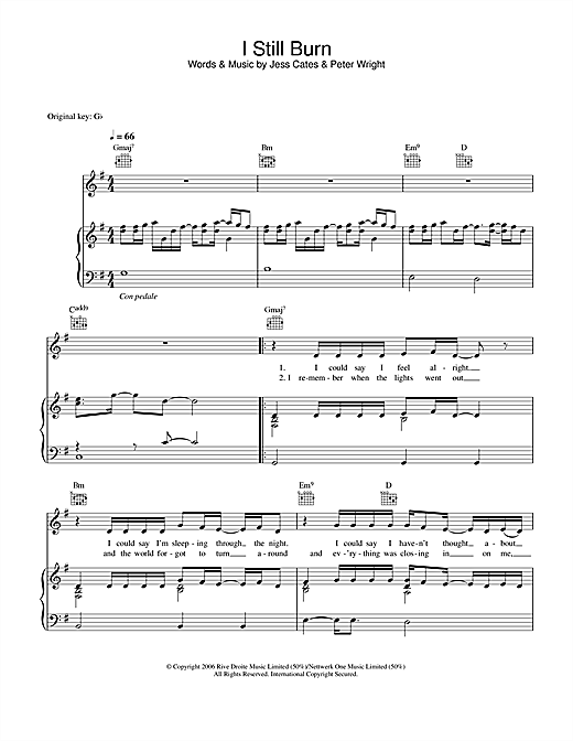 Preview Tobias Regner I Still Burn Rock sheet music, notes and chords for Piano, Vocal & Guitar (Right-Hand Melody), SKU: 34156 sheet music, piano notes, chords, guitar tabs, score, transpose, transcribe, how to play, guide, download, learn, tutorial, progression, song, artist, awards, billboard, mtv, vh1, tour, single, album, release