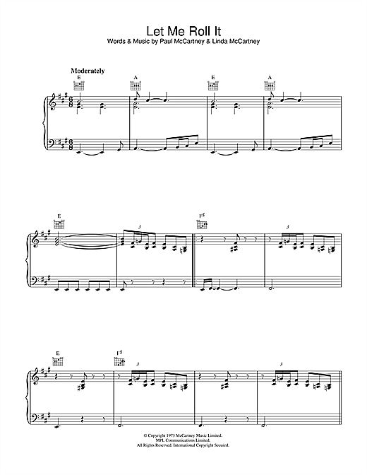 Preview Paul McCartney Let Me Roll It Rock sheet music, notes and chords for Piano, Vocal & Guitar (Right-Hand Melody), SKU: 34174 sheet music, piano notes, chords, guitar tabs, score, transpose, transcribe, how to play, guide, download, learn, tutorial, progression, song, artist, awards, billboard, mtv, vh1, tour, single, album, release