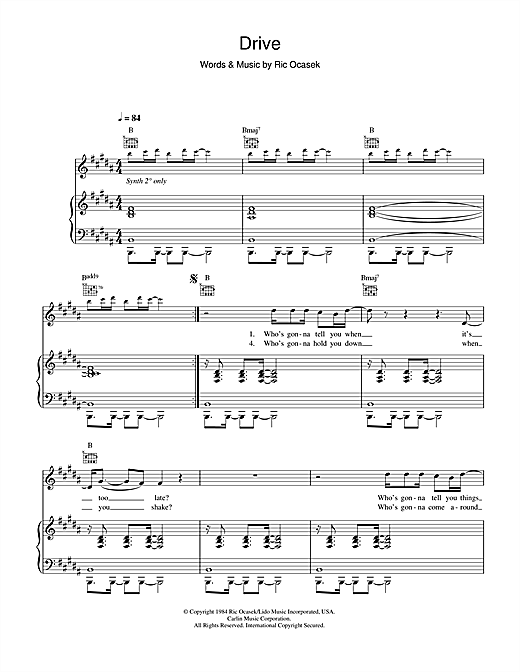 Preview The Cars Drive Rock sheet music, notes and chords for Piano, Vocal & Guitar, SKU: 34185 sheet music, piano notes, chords, guitar tabs, score, transpose, transcribe, how to play, guide, download, learn, tutorial, progression, song, artist, awards, billboard, mtv, vh1, tour, single, album, release
