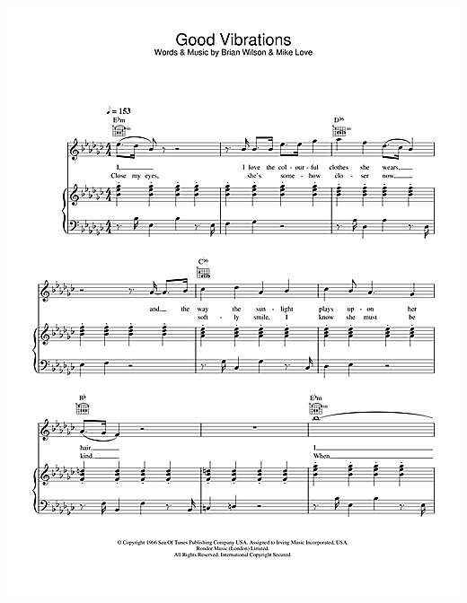 Preview The Beach Boys Good Vibrations Pop sheet music, notes and chords for Piano, Vocal & Guitar, SKU: 34186 sheet music, piano notes, chords, guitar tabs, score, transpose, transcribe, how to play, guide, download, learn, tutorial, progression, song, artist, awards, billboard, mtv, vh1, tour, single, album, release