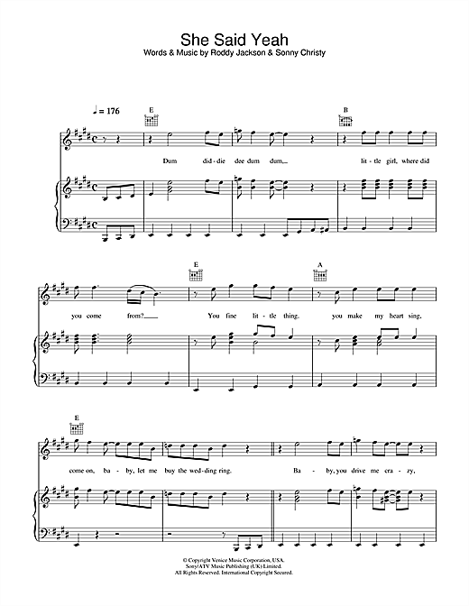 Preview Paul McCartney She Said Yeah Rock sheet music, notes and chords for Piano, Vocal & Guitar (Right-Hand Melody), SKU: 34187 sheet music, piano notes, chords, guitar tabs, score, transpose, transcribe, how to play, guide, download, learn, tutorial, progression, song, artist, awards, billboard, mtv, vh1, tour, single, album, release