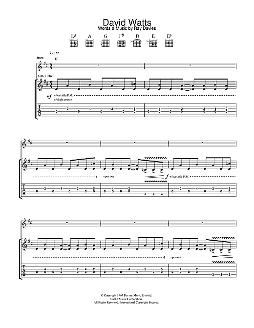 Preview The Jam David Watts Punk sheet music, notes and chords for Guitar Tab, SKU: 34199 sheet music, piano notes, chords, guitar tabs, score, transpose, transcribe, how to play, guide, download, learn, tutorial, progression, song, artist, awards, billboard, mtv, vh1, tour, single, album, release