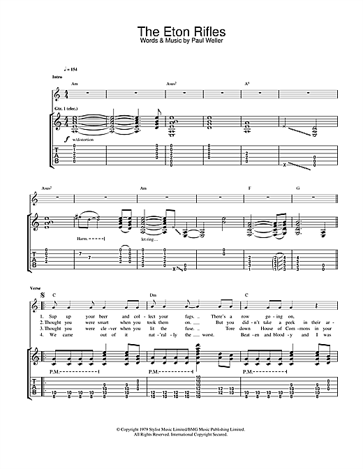 Preview The Jam The Eton Rifles Punk sheet music, notes and chords for Guitar Tab, SKU: 34202 sheet music, piano notes, chords, guitar tabs, score, transpose, transcribe, how to play, guide, download, learn, tutorial, progression, song, artist, awards, billboard, mtv, vh1, tour, single, album, release