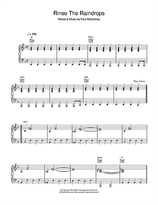 Preview Paul McCartney Rinse The Raindrops Rock sheet music, notes and chords for Piano, Vocal & Guitar, SKU: 34221 sheet music, piano notes, chords, guitar tabs, score, transpose, transcribe, how to play, guide, download, learn, tutorial, progression, song, artist, awards, billboard, mtv, vh1, tour, single, album, release