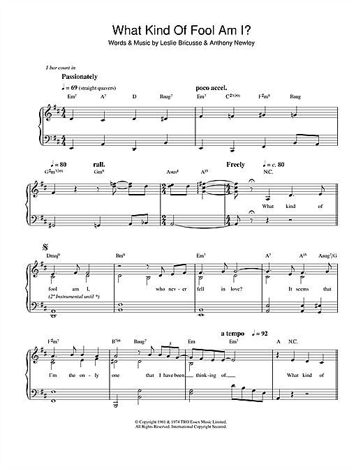 Preview Sammy Davis Jr. What Kind Of Fool Am I Jazz sheet music, notes and chords for Easy Piano, SKU: 34232 sheet music, piano notes, chords, guitar tabs, score, transpose, transcribe, how to play, guide, download, learn, tutorial, progression, song, artist, awards, billboard, mtv, vh1, tour, single, album, release
