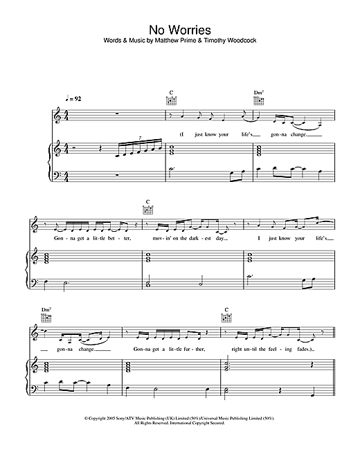 Preview Simon Webbe No Worries R & B sheet music, notes and chords for Piano, Vocal & Guitar, SKU: 34236 sheet music, piano notes, chords, guitar tabs, score, transpose, transcribe, how to play, guide, download, learn, tutorial, progression, song, artist, awards, billboard, mtv, vh1, tour, single, album, release