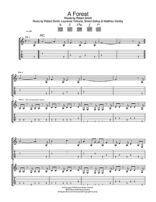 Preview The Cure A Forest Rock sheet music, notes and chords for Guitar Tab, SKU: 34245 sheet music, piano notes, chords, guitar tabs, score, transpose, transcribe, how to play, guide, download, learn, tutorial, progression, song, artist, awards, billboard, mtv, vh1, tour, single, album, release