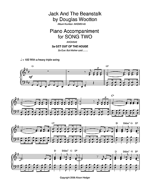 Preview Alison Hedger Song 2 (from Jack And The Beanstalk) Musicals sheet music, notes and chords for Piano, SKU: 36090 sheet music, piano notes, chords, guitar tabs, score, transpose, transcribe, how to play, guide, download, learn, tutorial, progression, song, artist, awards, billboard, mtv, vh1, tour, single, album, release