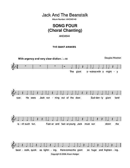 Preview Alison Hedger Song 4 (from Jack And The Beanstalk) Musicals sheet music, notes and chords for Melody Line, Lyrics & Chords, SKU: 36102 sheet music, piano notes, chords, guitar tabs, score, transpose, transcribe, how to play, guide, download, learn, tutorial, progression, song, artist, awards, billboard, mtv, vh1, tour, single, album, release