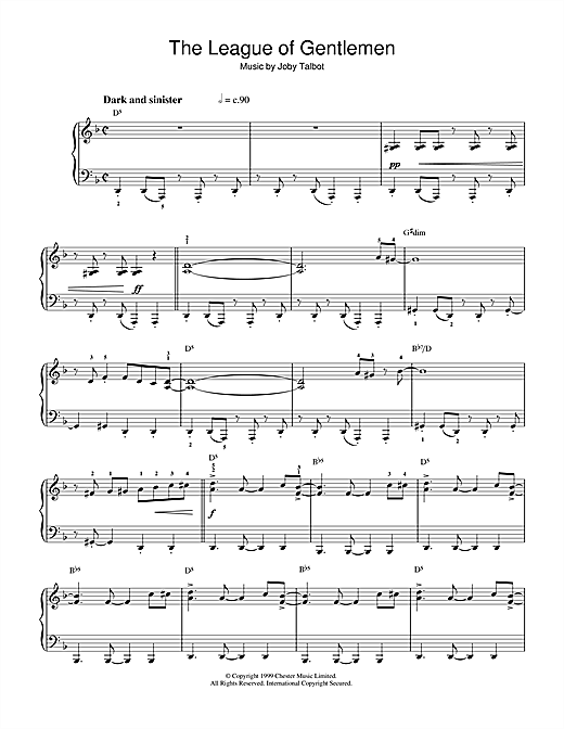 Preview Joby Talbot The League Of Gentlemen Film and TV sheet music, notes and chords for Beginner Piano, SKU: 36128 sheet music, piano notes, chords, guitar tabs, score, transpose, transcribe, how to play, guide, download, learn, tutorial, progression, song, artist, awards, billboard, mtv, vh1, tour, single, album, release