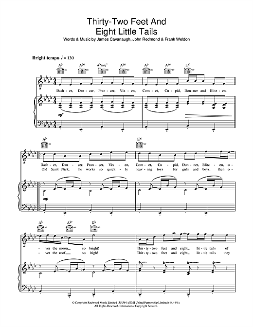 Preview Dale Evans Thirty-Two Feet And Eight Little Tails Christmas sheet music, notes and chords for Piano, Vocal & Guitar, SKU: 36161 sheet music, piano notes, chords, guitar tabs, score, transpose, transcribe, how to play, guide, download, learn, tutorial, progression, song, artist, awards, billboard, mtv, vh1, tour, single, album, release