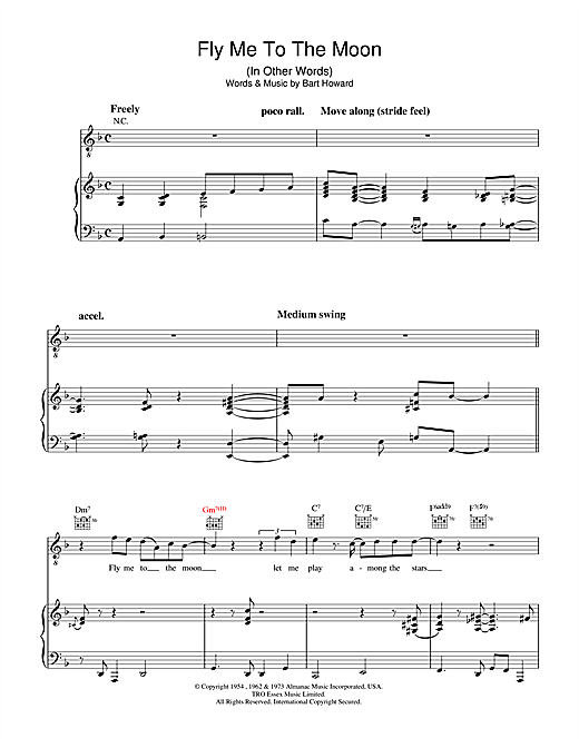 Preview Diana Krall Fly Me To The Moon (In Other Words) Jazz sheet music, notes and chords for Piano, Vocal & Guitar, SKU: 36378 sheet music, piano notes, chords, guitar tabs, score, transpose, transcribe, how to play, guide, download, learn, tutorial, progression, song, artist, awards, billboard, mtv, vh1, tour, single, album, release