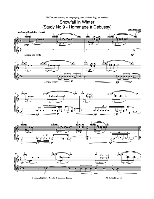 Preview John McCabe Snowfall In Winter (Study No 9 - Hommage À Debussy) Classical sheet music, notes and chords for Piano, SKU: 37463 sheet music, piano notes, chords, guitar tabs, score, transpose, transcribe, how to play, guide, download, learn, tutorial, progression, song, artist, awards, billboard, mtv, vh1, tour, single, album, release