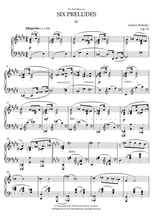 Preview Lennox Berkeley Prelude No. 4 (from Six Preludes) Classical sheet music, notes and chords for Piano, SKU: 38199 sheet music, piano notes, chords, guitar tabs, score, transpose, transcribe, how to play, guide, download, learn, tutorial, progression, song, artist, awards, billboard, mtv, vh1, tour, single, album, release