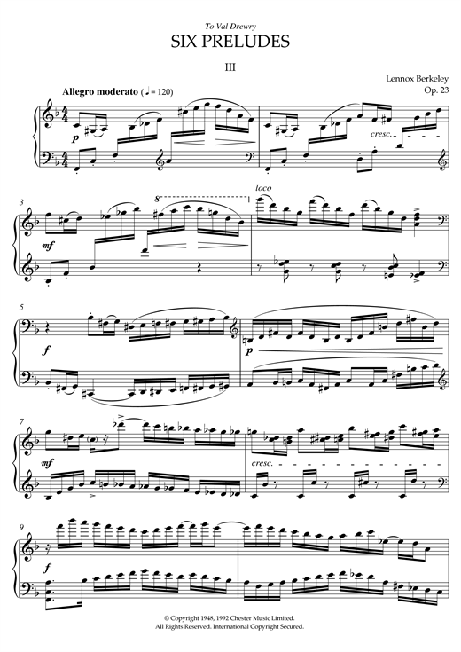 Preview Lennox Berkeley Prelude No. 3 (from Six Preludes) Classical sheet music, notes and chords for Piano, SKU: 38654 sheet music, piano notes, chords, guitar tabs, score, transpose, transcribe, how to play, guide, download, learn, tutorial, progression, song, artist, awards, billboard, mtv, vh1, tour, single, album, release