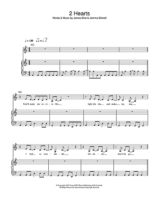 Preview Kylie Minogue 2 Hearts Pop sheet music, notes and chords for Piano, Vocal & Guitar, SKU: 39672 sheet music, piano notes, chords, guitar tabs, score, transpose, transcribe, how to play, guide, download, learn, tutorial, progression, song, artist, awards, billboard, mtv, vh1, tour, single, album, release