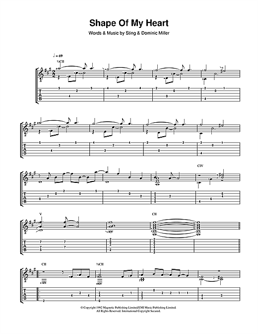 Preview Sting Shape Of My Heart Rock sheet music, notes and chords for Guitar Tab, SKU: 39841 sheet music, piano notes, chords, guitar tabs, score, transpose, transcribe, how to play, guide, download, learn, tutorial, progression, song, artist, awards, billboard, mtv, vh1, tour, single, album, release