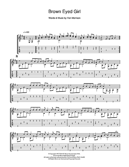 Preview Van Morrison Brown Eyed Girl Rock sheet music, notes and chords for Guitar Tab, SKU: 39847 sheet music, piano notes, chords, guitar tabs, score, transpose, transcribe, how to play, guide, download, learn, tutorial, progression, song, artist, awards, billboard, mtv, vh1, tour, single, album, release