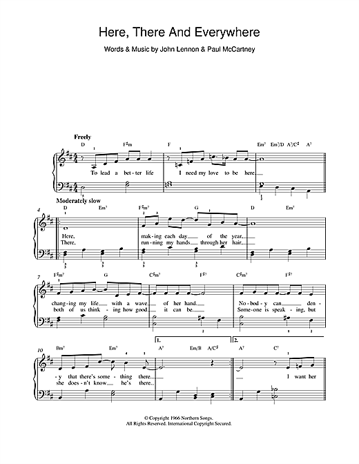 Preview The Beatles Here, There And Everywhere Pop sheet music, notes and chords for Beginner Piano, SKU: 39862 sheet music, piano notes, chords, guitar tabs, score, transpose, transcribe, how to play, guide, download, learn, tutorial, progression, song, artist, awards, billboard, mtv, vh1, tour, single, album, release