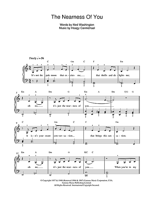 Preview Norah Jones The Nearness Of You Pop sheet music, notes and chords for Beginner Piano, SKU: 39886 sheet music, piano notes, chords, guitar tabs, score, transpose, transcribe, how to play, guide, download, learn, tutorial, progression, song, artist, awards, billboard, mtv, vh1, tour, single, album, release