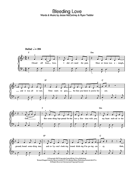 Preview Leona Lewis Bleeding Love Pop sheet music, notes and chords for Beginner Piano, SKU: 39994 sheet music, piano notes, chords, guitar tabs, score, transpose, transcribe, how to play, guide, download, learn, tutorial, progression, song, artist, awards, billboard, mtv, vh1, tour, single, album, release
