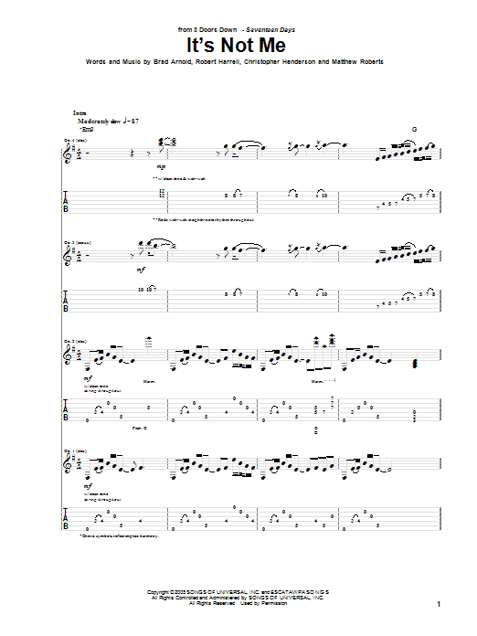 Learn to play 3 Doors Down It's Not Me sheet music for Piano, Vocal & Guitar (Right-Hand Melody) in minutes. 3 Doors Down It's Not Me sheet music notes and chords