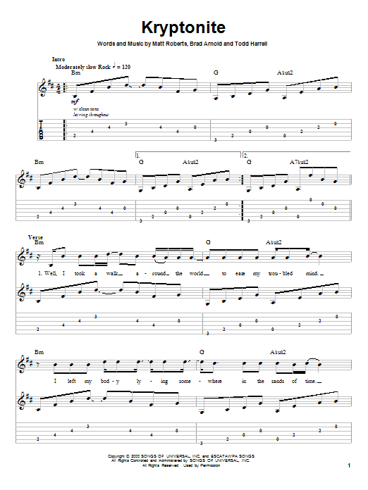 3 Doors Down Kryptonite Sheet Music Pdf Notes Chords Rock Score Piano Vocal Guitar Right Hand Melody Download Printable Sku 57048