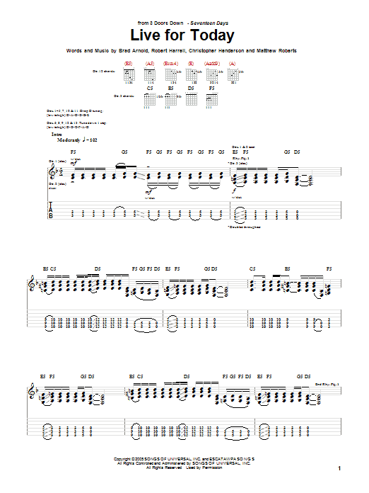 Learn to play 3 Doors Down Live For Today sheet music for Guitar Tab (Single Guitar) in minutes. 3 Doors Down Live For Today sheet music notes and chords. Download Printable PDF.