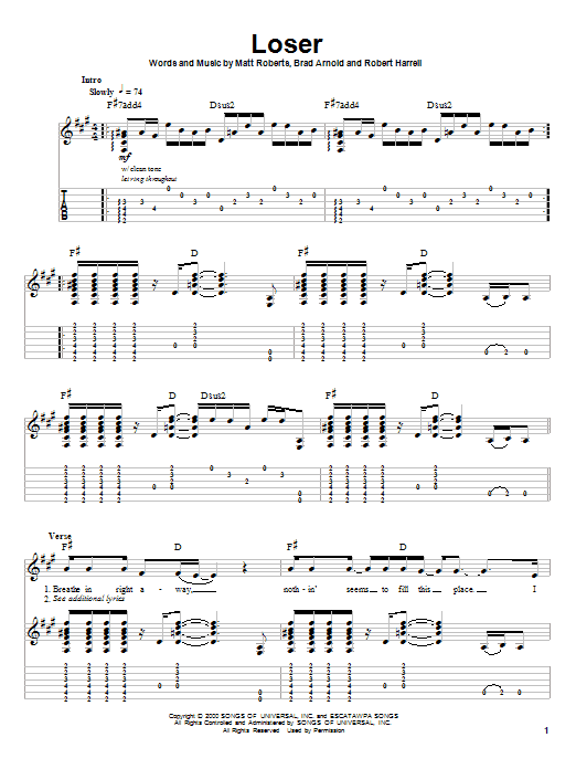 Learn to play 3 Doors Down Loser sheet music for Guitar Tab (Single Guitar) in minutes. 3 Doors Down Loser sheet music notes and chords. Download Printable PDF.