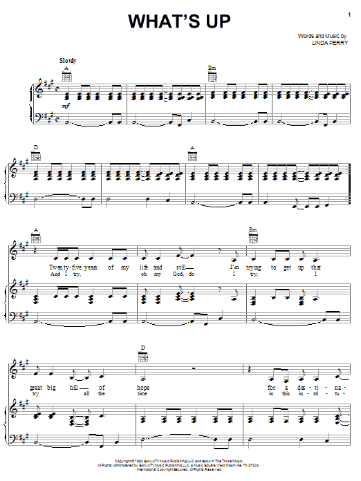 4 Non Blondes What's Up sheet music notes and chords - Download Printable PDF and start playing in minutes.