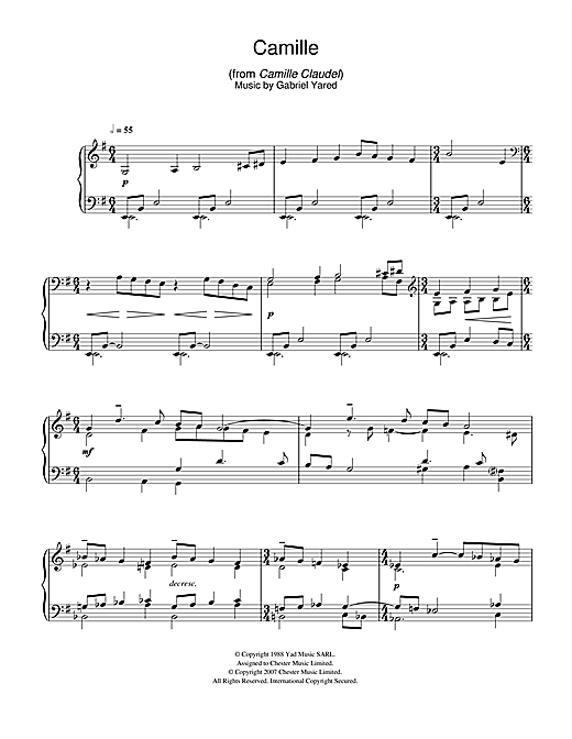 Preview Gabriel Yared Camille (from Camille Claudel) Classical sheet music, notes and chords for Piano, SKU: 40025 sheet music, piano notes, chords, guitar tabs, score, transpose, transcribe, how to play, guide, download, learn, tutorial, progression, song, artist, awards, billboard, mtv, vh1, tour, single, album, release