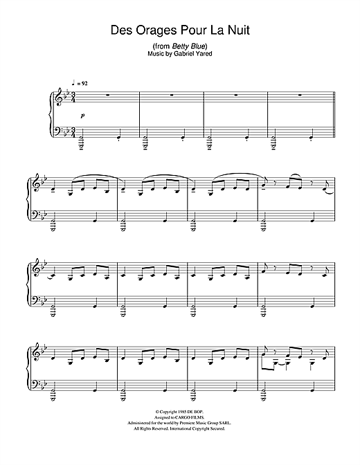 Preview Gabriel Yared Des Orages Pour La Nuit (from Betty Blue) Classical sheet music, notes and chords for Piano, SKU: 40034 sheet music, piano notes, chords, guitar tabs, score, transpose, transcribe, how to play, guide, download, learn, tutorial, progression, song, artist, awards, billboard, mtv, vh1, tour, single, album, release