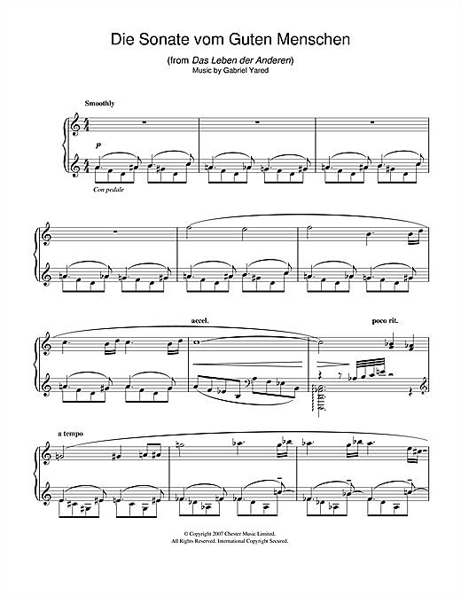 Preview Gabriel Yared Die Andere Sonate (from Das Leben der Anderen) Classical sheet music, notes and chords for Piano, SKU: 40036 sheet music, piano notes, chords, guitar tabs, score, transpose, transcribe, how to play, guide, download, learn, tutorial, progression, song, artist, awards, billboard, mtv, vh1, tour, single, album, release