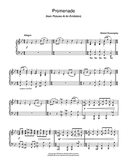Preview Modest Mussorgsky Promenade (from Pictures At An Exhibition) Classical sheet music, notes and chords for Piano, SKU: 40040 sheet music, piano notes, chords, guitar tabs, score, transpose, transcribe, how to play, guide, download, learn, tutorial, progression, song, artist, awards, billboard, mtv, vh1, tour, single, album, release