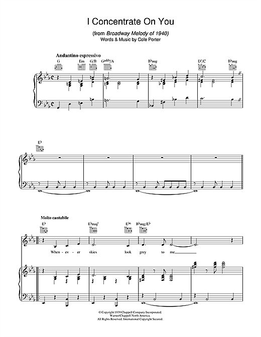 Preview Cole Porter I Concentrate On You Jazz sheet music, notes and chords for Piano, Vocal & Guitar (Right-Hand Melody), SKU: 40068 sheet music, piano notes, chords, guitar tabs, score, transpose, transcribe, how to play, guide, download, learn, tutorial, progression, song, artist, awards, billboard, mtv, vh1, tour, single, album, release