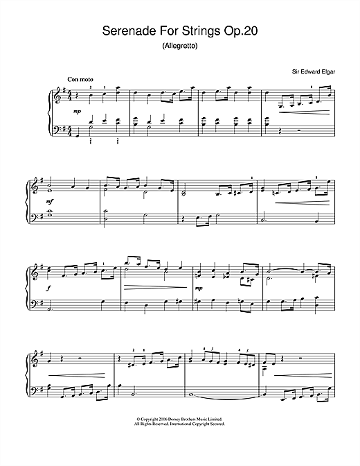 Preview Edward Elgar Serenade For Strings Op.20 (Allegretto) Classical sheet music, notes and chords for Easy Piano, SKU: 40072 sheet music, piano notes, chords, guitar tabs, score, transpose, transcribe, how to play, guide, download, learn, tutorial, progression, song, artist, awards, billboard, mtv, vh1, tour, single, album, release