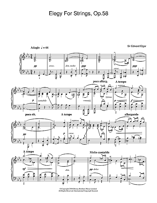 Preview Edward Elgar Elegy For Strings, Op.58 Classical sheet music, notes and chords for Piano, SKU: 40075 sheet music, piano notes, chords, guitar tabs, score, transpose, transcribe, how to play, guide, download, learn, tutorial, progression, song, artist, awards, billboard, mtv, vh1, tour, single, album, release