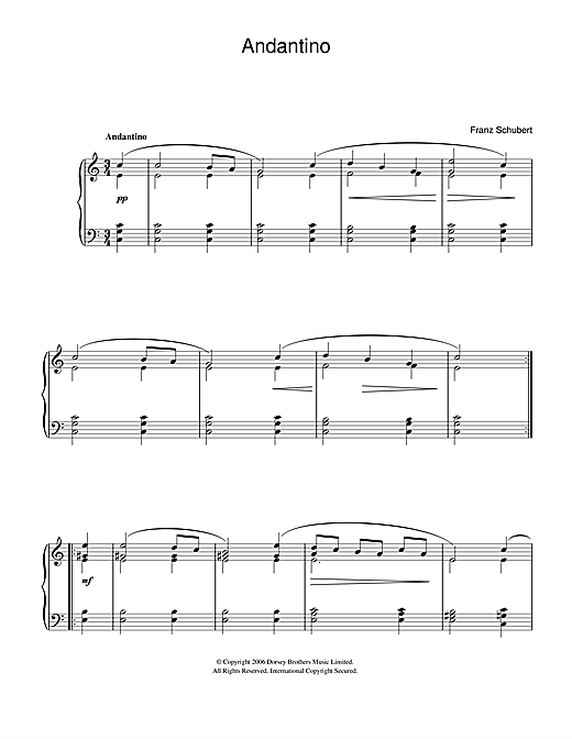 Preview Franz Schubert Andantino Classical sheet music, notes and chords for Easy Piano, SKU: 40082 sheet music, piano notes, chords, guitar tabs, score, transpose, transcribe, how to play, guide, download, learn, tutorial, progression, song, artist, awards, billboard, mtv, vh1, tour, single, album, release