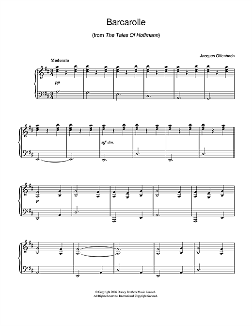 Preview Jacques Offenbach Barcarolle (from The Tales Of Hoffmann) Classical sheet music, notes and chords for Easy Piano, SKU: 40085 sheet music, piano notes, chords, guitar tabs, score, transpose, transcribe, how to play, guide, download, learn, tutorial, progression, song, artist, awards, billboard, mtv, vh1, tour, single, album, release