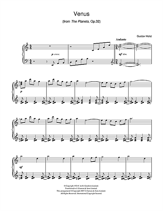 Preview Gustav Holst Venus (from The Planets Op.32) Classical sheet music, notes and chords for Easy Piano, SKU: 40106 sheet music, piano notes, chords, guitar tabs, score, transpose, transcribe, how to play, guide, download, learn, tutorial, progression, song, artist, awards, billboard, mtv, vh1, tour, single, album, release