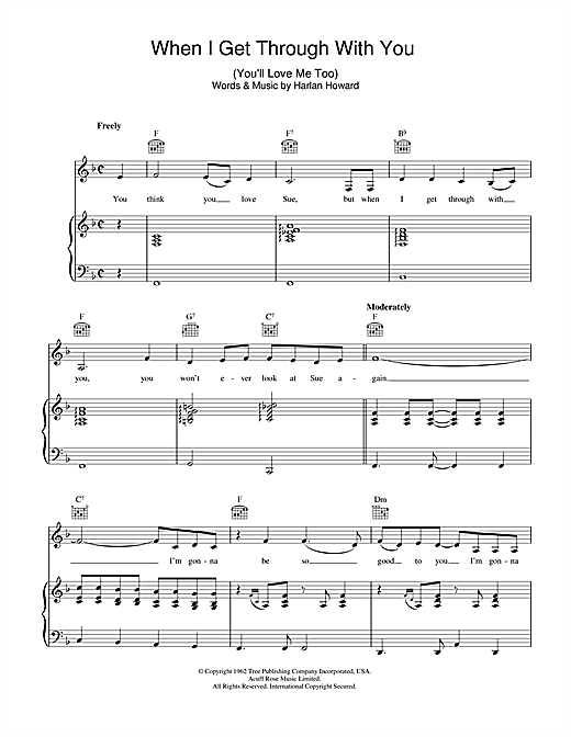Preview Patsy Cline When I Get Through With You (You'll Love Me Too) Country sheet music, notes and chords for Piano, Vocal & Guitar, SKU: 40151 sheet music, piano notes, chords, guitar tabs, score, transpose, transcribe, how to play, guide, download, learn, tutorial, progression, song, artist, awards, billboard, mtv, vh1, tour, single, album, release