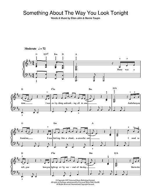 Preview Elton John Something About The Way You Look Tonight Pop sheet music, notes and chords for Beginner Piano, SKU: 40177 sheet music, piano notes, chords, guitar tabs, score, transpose, transcribe, how to play, guide, download, learn, tutorial, progression, song, artist, awards, billboard, mtv, vh1, tour, single, album, release